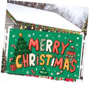 SKYSONIC 71x43 Inch Merry Christmas Banner Decoration – Large Holiday Photo Backdrop with Christmas Tree, Candy Canes, Festive Yard Porch Wall