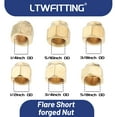 thumbnail image 2 of LTWFITTING Assortment Kit Tube OD 1/4" 5/16" 3/8" 1/2" 3/4" 5/8" Brass Flare Short Forged Nut Set (Pack of 30), 2 of 4