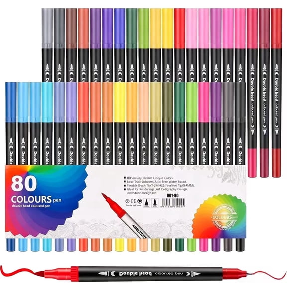80 Colors Art Brush Marker, Dual Tip Coloring Markers，Art Markers for Gifts Trendy Stuff, Double Tip Colored Pen for Adult Coloring Books Art Suppliers