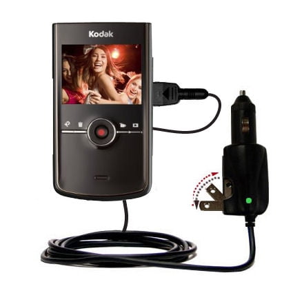 Intelligent Dual Purpose DC Vehicle and AC Home Wall Charger suitable for the Kodak Zi8 Pocket Video Camera - Two critical functions, one unique charg