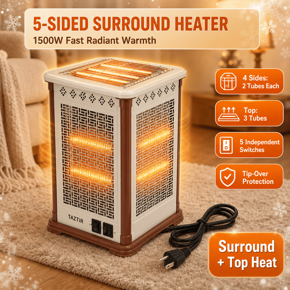 TAZTIR 1500W Electric 5-Sided Surround Heating Stove