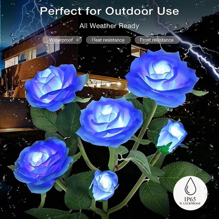 Rirool Solar Rose Flower Lights, Set of 5, LED Garden Stakes photo 4