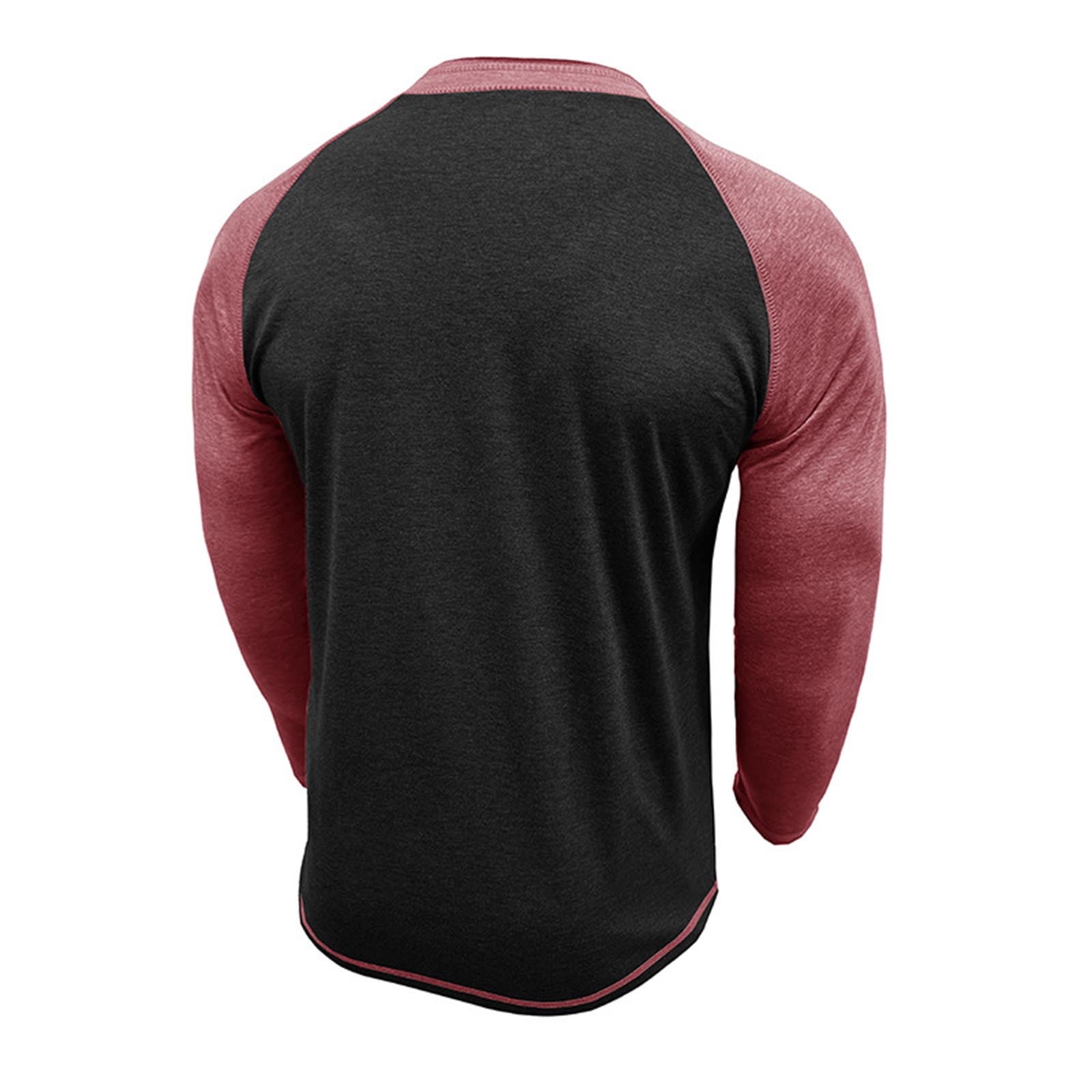 Feancey Cotton Henley Shirts for Men Raglan Long Sleeve Button Up Tshirt Color Block Fashion Baseball T-Shirts Slim Fit Casual Gym Muscle Tees Red M