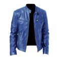 thumbnail image 4 of Men's Autumn and Winter Stand Collar Leather Jacket Zip Faux Leather Jacket Long Sleeve Jacket, 4 of 4