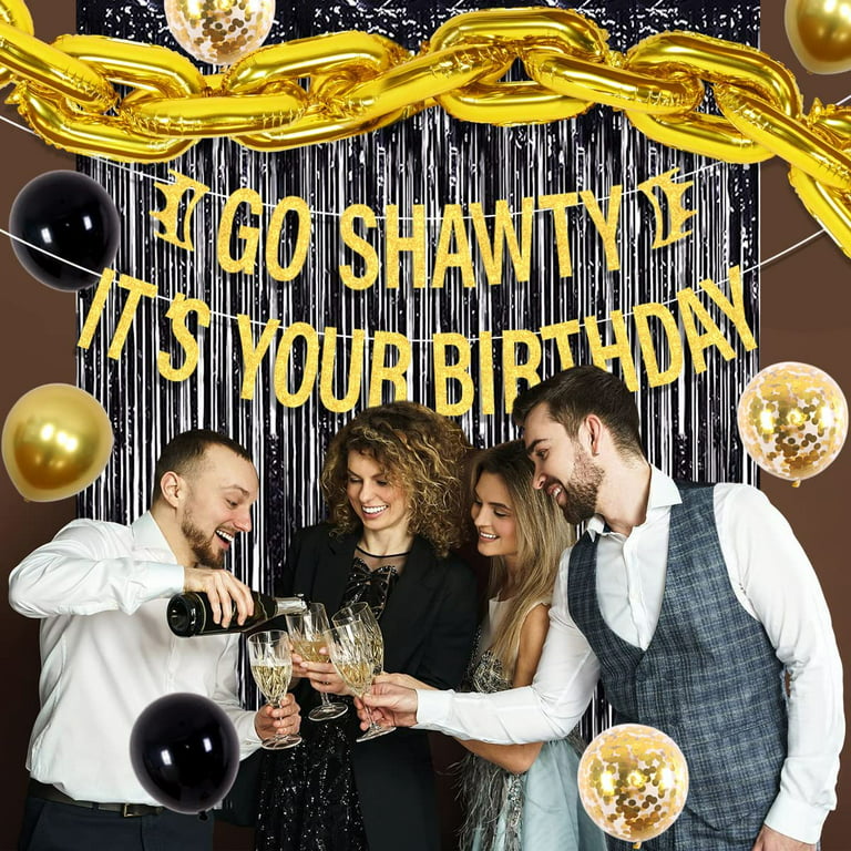 Go Shawty It's Your Birthday Banner, Hip Hop Birthday Party Decorations  Supplies, Rap Theme Bday Bunting Sign, Pre-strung, Photo Props (Rose Gold)