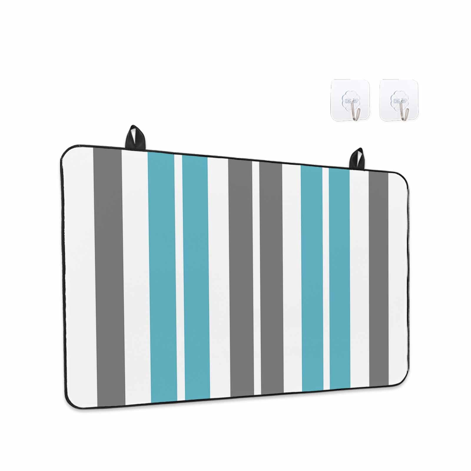Grey Aqua Stripes, Stove Top Cover for Electric Stove, Heat-proof & Non Slip Glass Top Stove Cover Protector, Abstract Contemporary Minimalist Geometric Kitchen Flat Cooktop Rubber Mat 24x21 Inches