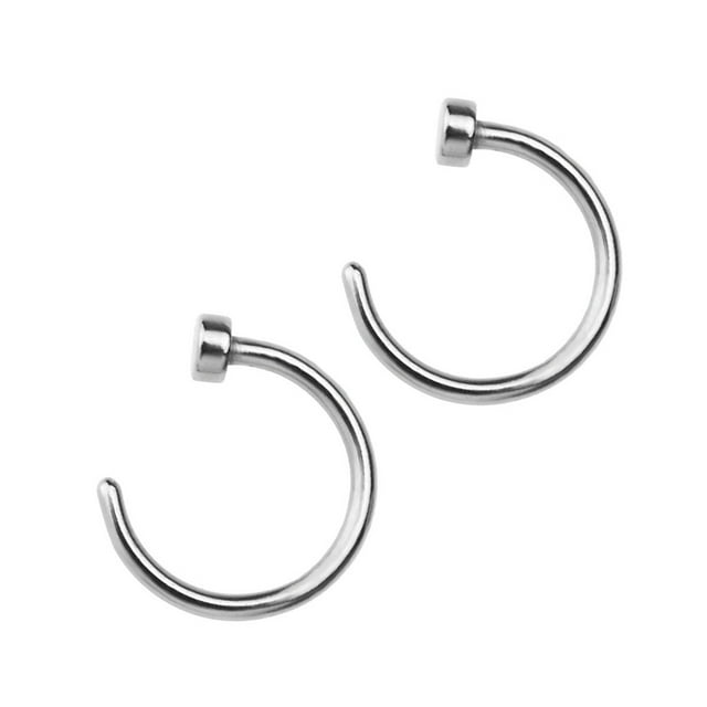 2 pcs Unisex Surgical Titanium Steel Open Nose Ring Nose Piercing Stud 6mm (Silver)