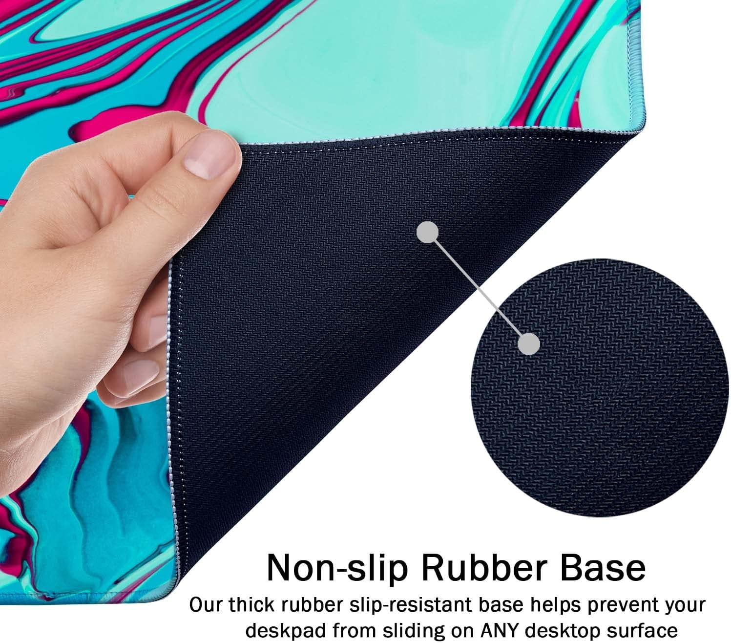 Desk Mat,Large Mouse Pad 35.5''''×15.7'''' XXL Extended Gaming Mouse Pad Mat with Non-Slip Base Stitched Edge Mousepad for Computer,Office,Keyboard and Laptop - Red Blue Marble