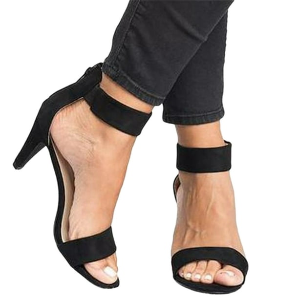 Women's Open Toe Shoes Single Band Ankle Strap Stiletto Mid Heel Sandal  Back Zipper Design
