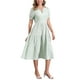 thumbnail image 2 of Vestido de cuadros para mujer Inspire Chic, vestido midi con volantes, escote en V, decoración de botones, color verde, talla S, 2 of 6