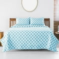 thumbnail image 3 of Lux Decor Queen Bed Sheet Set 4 Piece, Soft Microfiber, Deep Pockets - Quatrefoil Pattern, 1 Fitted & 1 Flat Sheet, 2 Pillowcases, Blue, 3 of 8
