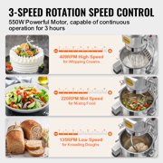 VEVOR Commercial Food Mixer, 10QT Commercial Stand Mixer with 3 Adjustable Speeds, 550W Dough Mixer with Stainless Steel Bowl and 3 Mixing Attachments, Ideal for Restaurant, Bakery, Pastry Shop, Cafe