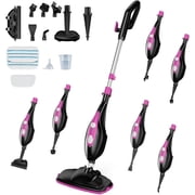 Simenmax 10-in-1 Steam Mop, 1550W Detachable Handheld Steam Cleaner with 14 Accessories for Hardwood, Tile, Carpet, Grout, and Windows, Black Pink