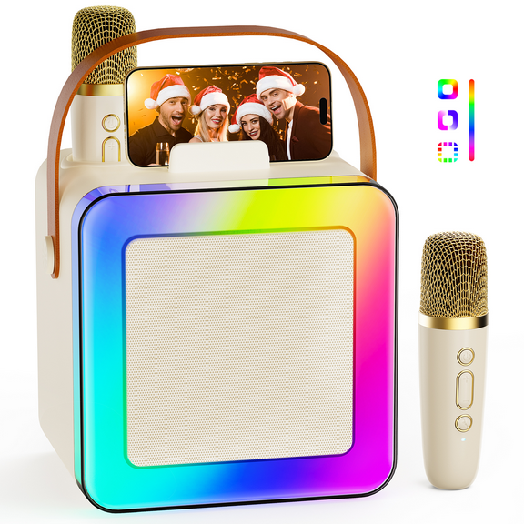 JYX Bluetooth Speaker, Wireless Speaker with RGB Lights, 2 Microphones, Funny Sound Effects, Perfect Gift, D55-T