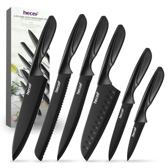 Juego de 6 cuchillos de cocina de acero inoxidable Hecef con fundas para las hojas, apto para lavavajillas