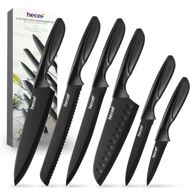 Juego de 6 cuchillos de cocina de acero inoxidable Hecef con fundas para las hojas, apto para lavavajillas
