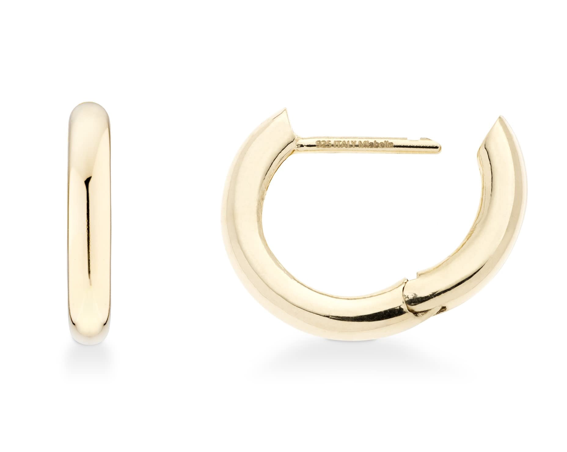 Miabella 925 Sterling Silver or 18Kt Yellow Gold Over Silver 2.5mm High Polished Lightweight Small Huggie Hoop Earrings for Women Made in Italy (yellow-gold-plated-silver)