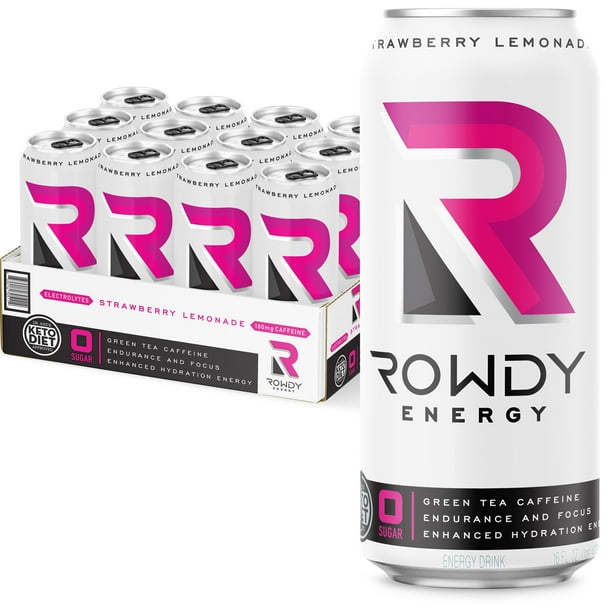 12 Cans Rowdy Energy Sugar Free Energy Drink Strawberry Lemonade For Focus Hydration And Energy 5 Calories Keto Friendly 16 Fl Oz Walmart Com Walmart Com