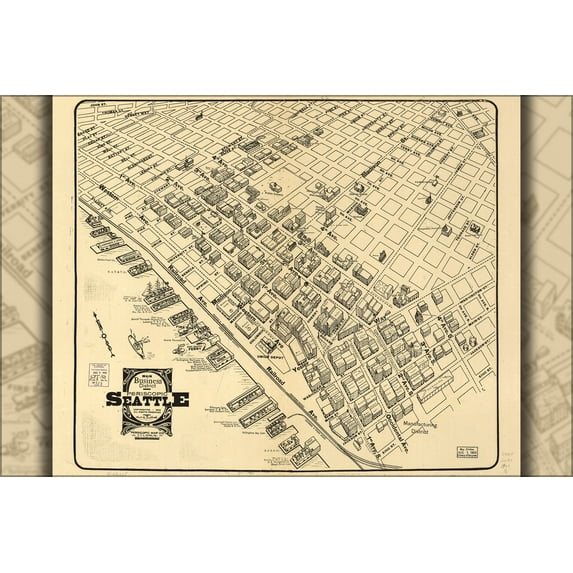 24"x36" Gallery Poster, map of Main business district Seattle 1903