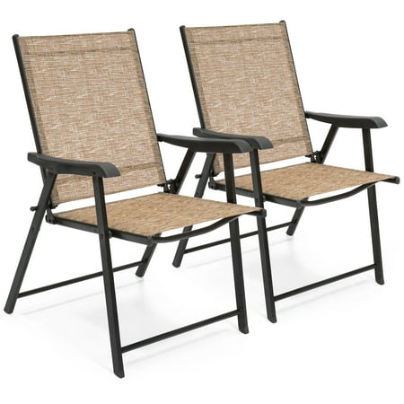 Patio Folding Chairs Walmart Best Choice Products Set of 2 Outdoor Mesh Patio Folding Sling Back Chairs with Steel Frame, Brown ()