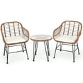 thumbnail image 2 of Gymax 3PCS Rattan Patio Conversation Set Bistro Chat Set w/ Beige Cushions, 2 of 10
