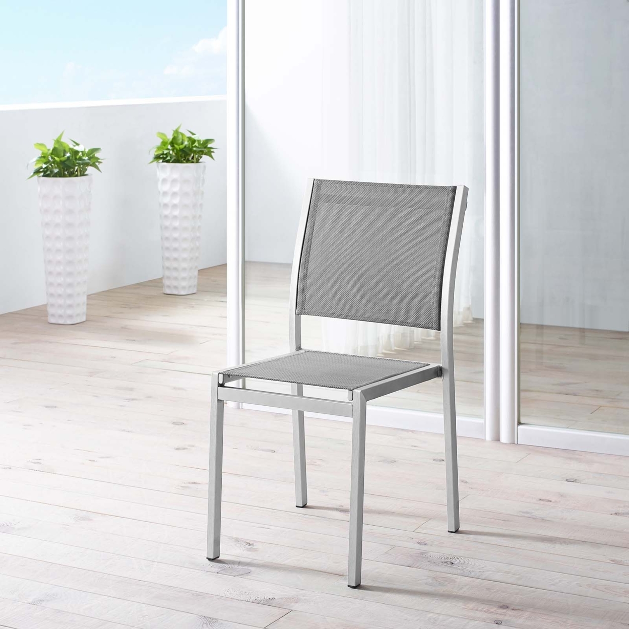 Modway Shore Fabric and Aluminum Outdoor Patio Dining Side Chair in Silver/Gray - image 4 of 4