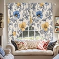 thumbnail image 2 of Abstract Flower Swag Curtain Valance for Windows, Vintage Blue Yellow Floral Window Treatments Short Swag Topper for Kitchen Windows Bathroom Bedroom, 36"x45", 2 of 8