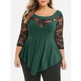 thumbnail image 1 of Babysbule Liquidation de Hauts pour Femmes Grande Taille Femmes Uni Dentelle Florale Col Rond Asymétrique Hauts Trois Quarts Blouse, 1 of 8