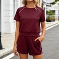 thumbnail image 2 of Likimi 2 Piece Sets For Women Solid Color Summer Short Sleeve Crew Neck Top With Shorts Comfortable Soft Outfit Set Red Size Xl, 2 of 5