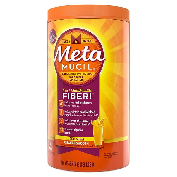 Metamucil Fiber Help Heart & Digestive Health, Orange Smooth Powder, 48.0oz