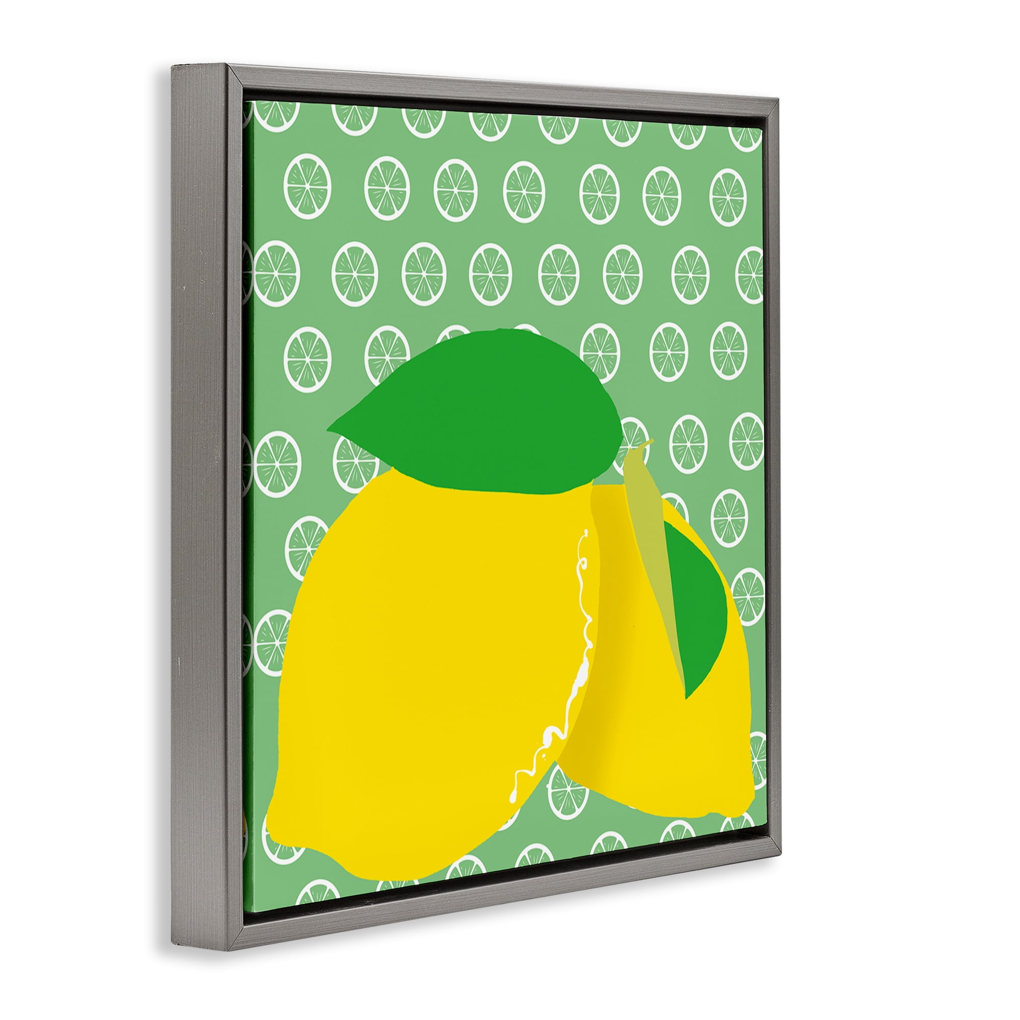 Stupell Industries Bright Lemon Fruit Food & Beverage Painting Gray Floater Framed Canvas Art Print Wall Art, 25 x 25