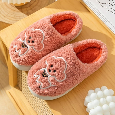 

Winter Couples Women Warm Home Baotou Plush Soft Bottom Comfortable Cute Cartoon Pattern Flat Cotton Mop Beach Slippers Watermelon Red 8.5