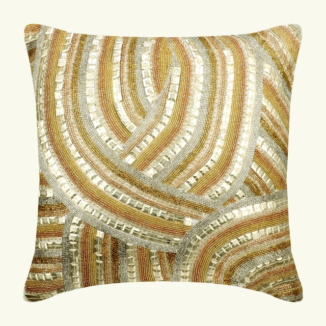 The HomeCentric Cushion Covers, Gold Pack of 2, 12x12 inch (30x30 cm) Throw Pillows, Silk Beaded Throw Pillows For Couch, Abstract Pattern Modern Style Easter - Starlight Glimmer