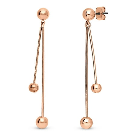 - BERRICLE Rose Gold Flashed Base Metal Ball Bead Bar Fashion Dangle Earrings