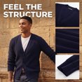 thumbnail image 4 of Olaglory Mens Cardigan Sweater Waffle Textured Ribbed neckline Long Sleeve V-Neck Soft Slim Fit Casual Button Knitted Sweaters, Black, 4 of 10