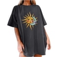 thumbnail image 2 of ICHUANYI Clearance Women's Vintage Sun And Printed Pattern Casual Short Sleeve Tops Blouse(Gray, M) ICHUANYI WER2023081200278, 2 of 8