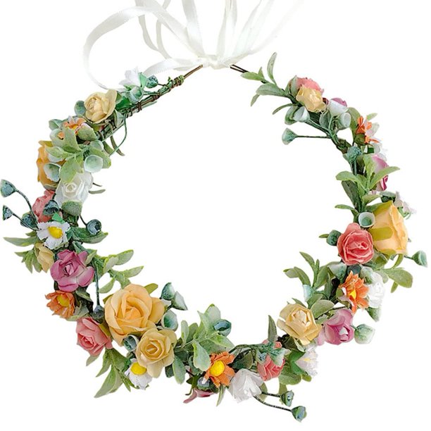 Lazos para el cabello - Diadema con corona de flores Diadema con corona de flores para el cabello Diadema con flores para novias Cinta para el pelo con corona para bodas, fiestas, disfraces de Hallow