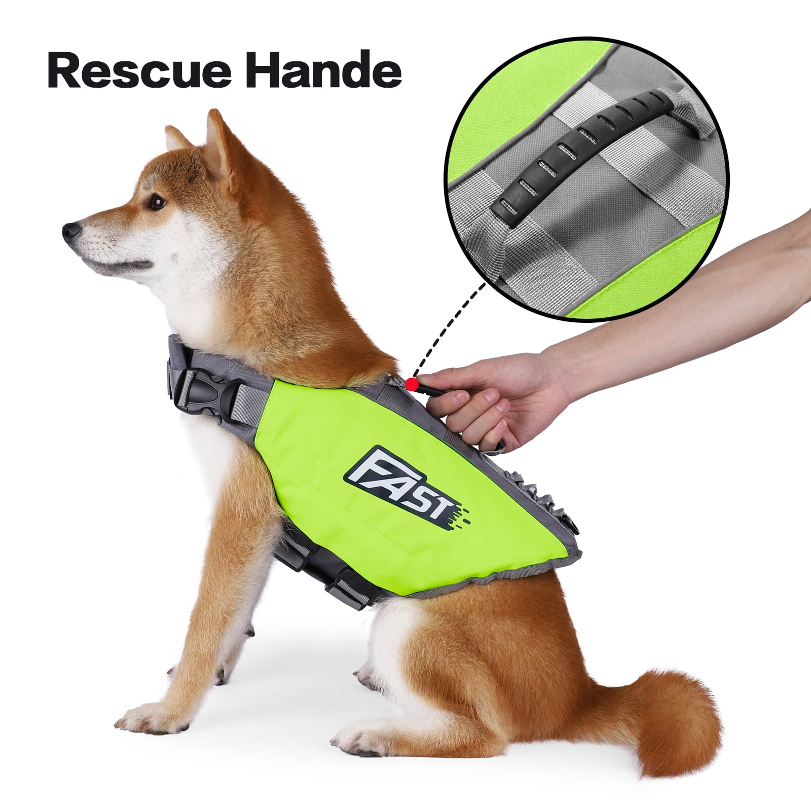 Amztom Dog Life Jacket, Quick Release Buckles & Rescue Handle, Adjustable Breathable Dog Life Vest for Swimming (Green,S)