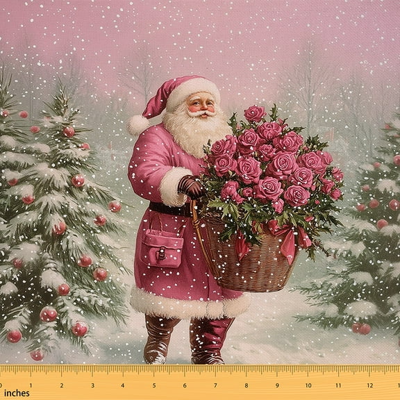 Castle Fairy Santa Claus Fabric by the Yard 1 Yard for Girls,Merry Christmas Home Decor Fabric by the Yard,Chic Flower Rose Room Decor Fabric by the Yard,Super Cozy Room Decor