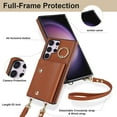thumbnail image 5 of Crossbody for Samsung Galaxy S24 Ultra Phone Case for Women, Wallet Case with Credit Card Holder Shoulder Strap & Wrist Lanyard Shockproof Purse Back Flip 360 Ring Holder Kickstand Case,Brown, 5 of 9