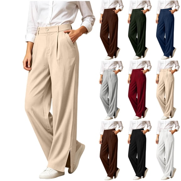 Zormilly Dress Pants Women High Waisted Business Casual Wide Leg Trousers with Pockets Side Slit Office Dressy Loose Pants, S-2XL
