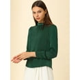 thumbnail image 3 of INSPIRE CHIC Blusa de manga de soplo fruncida plisada con cuello alto drapeado suave sedoso para mujer Verde oscuro XS, 3 of 6