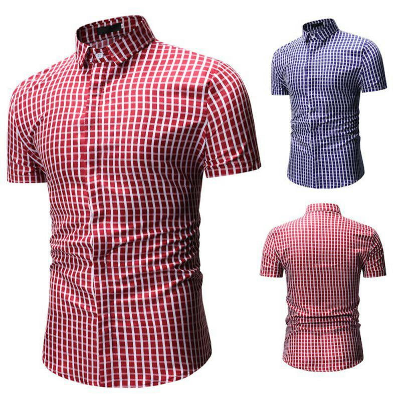 Men/'s Plaid Checkered Button Down Casual Short Sleeve Regular Fit Dress Shirt