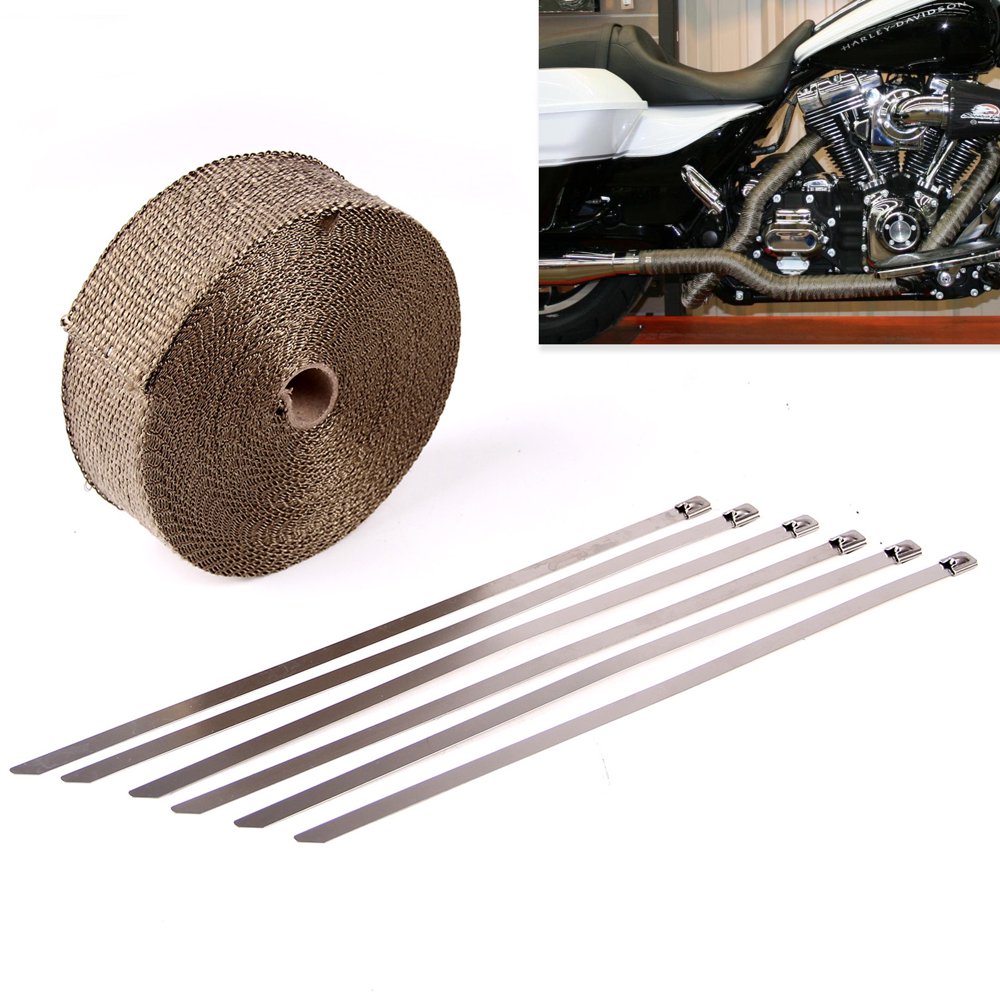 2" Titanium 50Ft Exhaust Header Fiberglass Heat Wrap Tape+6 Ties Kit