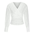 thumbnail image 6 of Mikilon Women's Business V-Neck Shirts Long Sleeve Solid Color Blouses Cinch the Waist Tops, 6 of 7