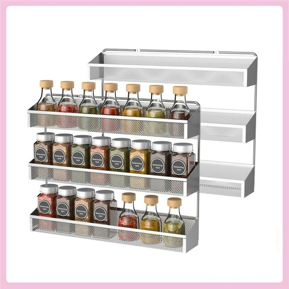 2 Pack 3 Tier Spice Rack Organizer Wall Mount Spice Jars Organizer for Kitchen Pantry Door (Silver)