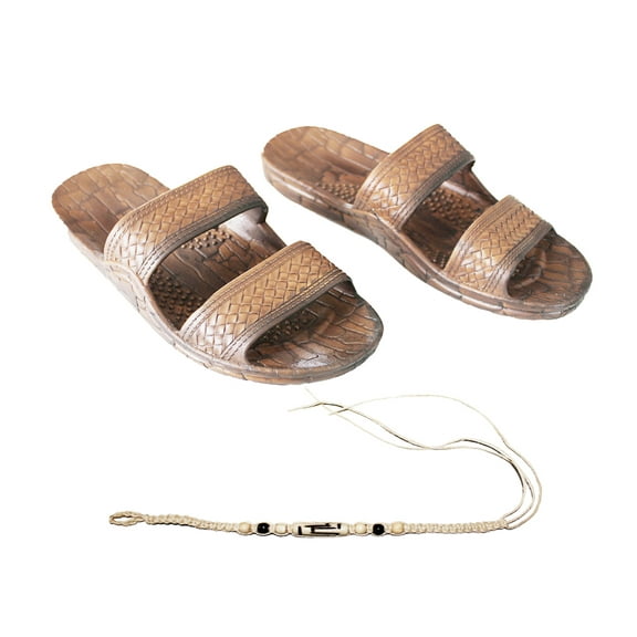Hawaii Brown or Black Jesus sandal Slipper for Men Women and Teen Classic Style With Natural Hemp Bracelet (Women size 9, Brown)