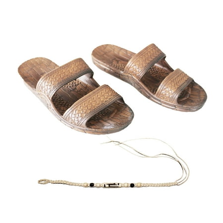 Classic Mens Sandals Hawaii Brown or Black Jesus sandal Slipper for Men Women and Teen Classic Style With Natural Hemp Bracelet (Women size 9, Brown) ()