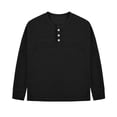 thumbnail image 3 of Soft Boys Henley Shirt Long Sleeve, Waffle Knit Thermal Top for Kids, 3-Button Casual Shirt Stretchy and Comfortable, Black,Size 4 T, 3 of 6