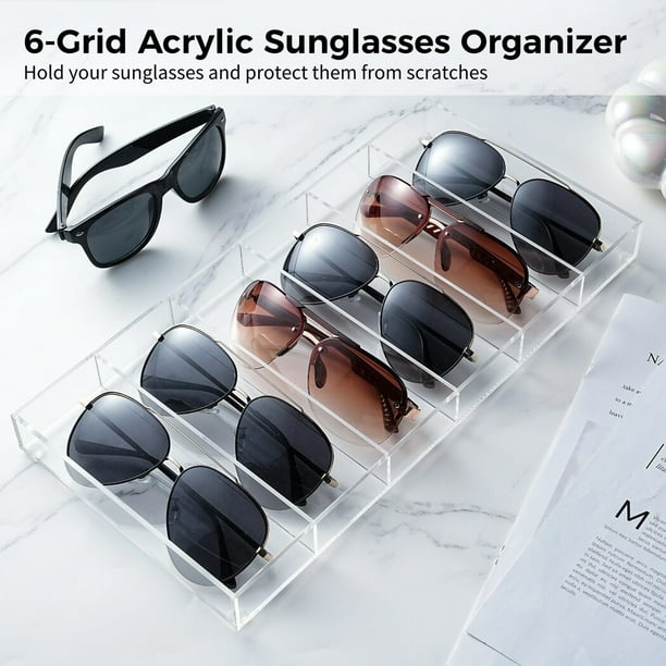 2PCS Acrylic Sunglasses Organizers, 6-Grid Clear Sunglasses